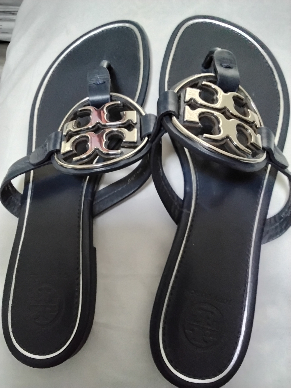 Tory Burch Black Sandals with Gold Logo Medallion
